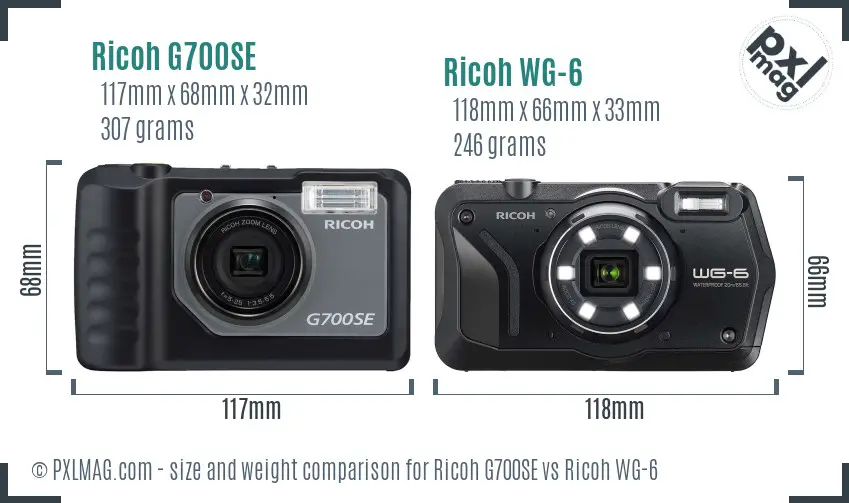 Ricoh G700SE vs Ricoh WG-6 size comparison