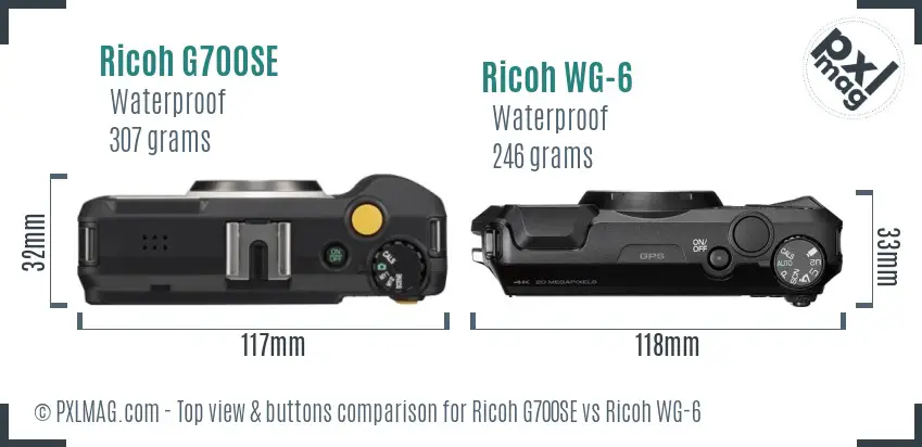 Ricoh G700SE vs Ricoh WG-6 top view buttons comparison