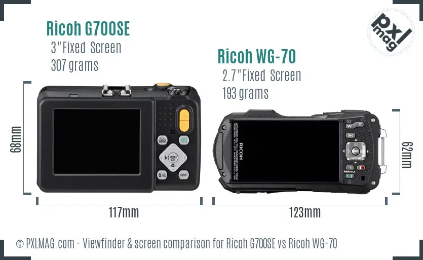 Ricoh G700SE vs Ricoh WG-70 Screen and Viewfinder comparison