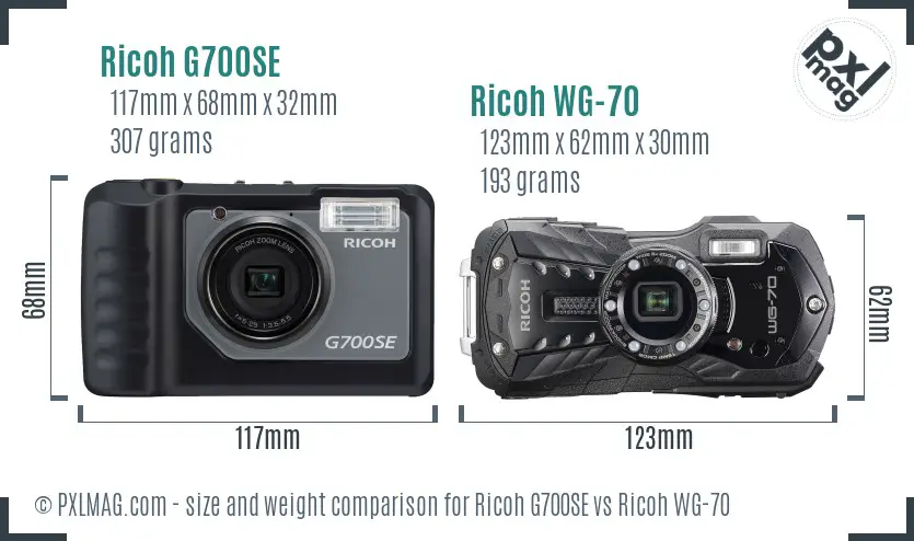 Ricoh G700SE vs Ricoh WG-70 size comparison