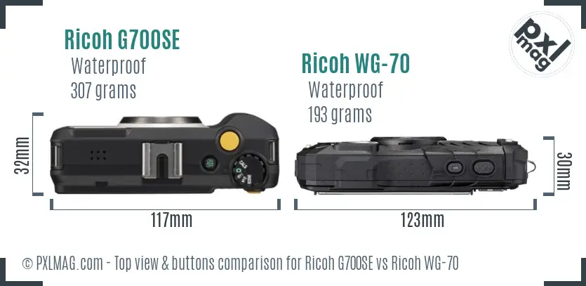 Ricoh G700SE vs Ricoh WG-70 top view buttons comparison