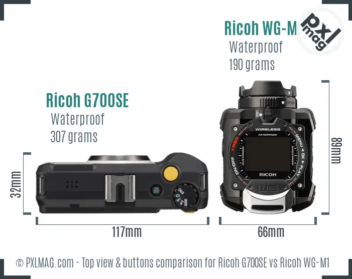 Ricoh G700SE vs Ricoh WG-M1 top view buttons comparison