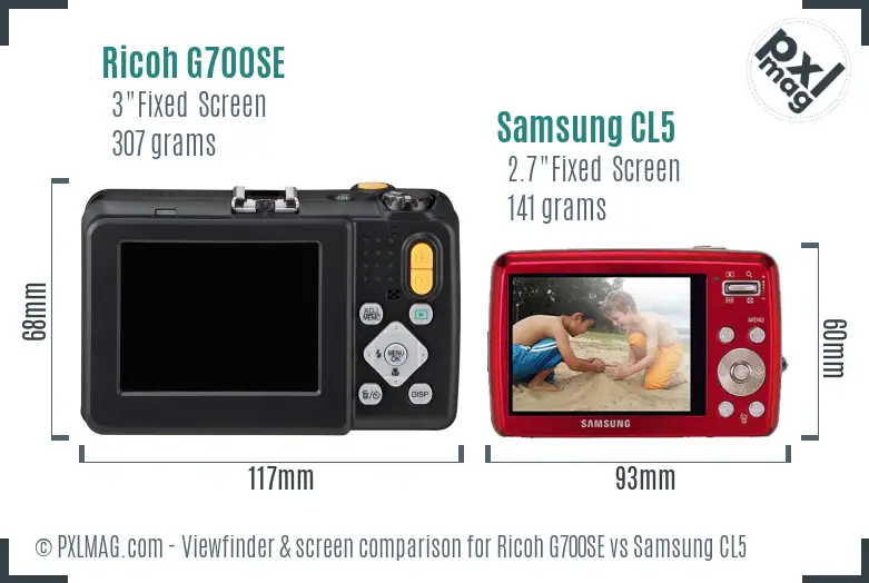 Ricoh G700SE vs Samsung CL5 Screen and Viewfinder comparison