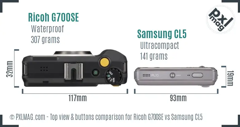 Ricoh G700SE vs Samsung CL5 top view buttons comparison