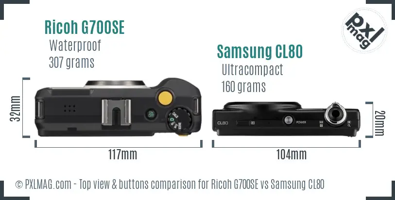 Ricoh G700SE vs Samsung CL80 top view buttons comparison