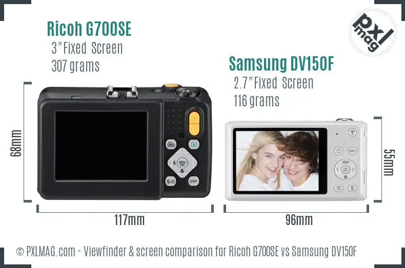 Ricoh G700SE vs Samsung DV150F Screen and Viewfinder comparison