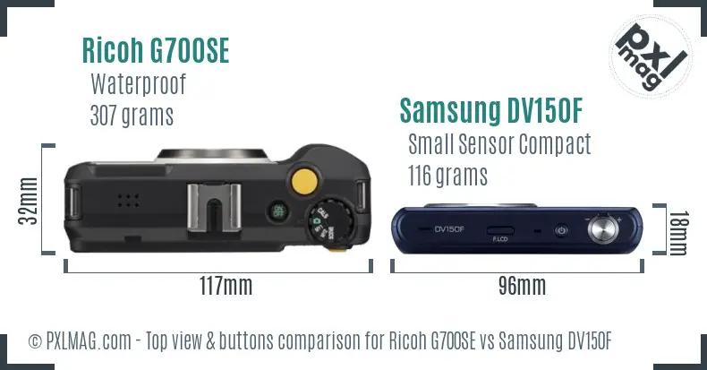 Ricoh G700SE vs Samsung DV150F top view buttons comparison