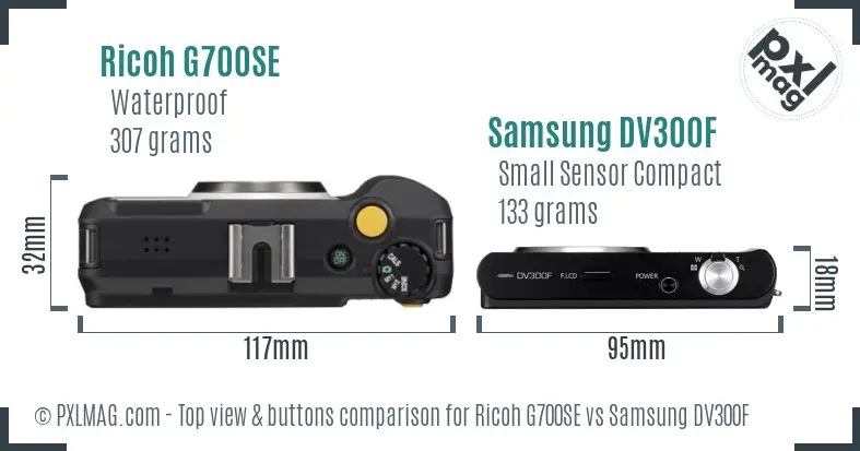 Ricoh G700SE vs Samsung DV300F top view buttons comparison