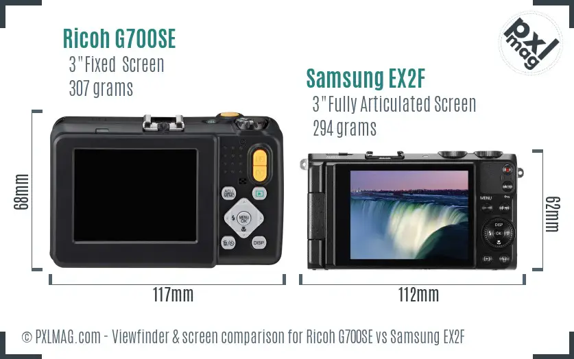 Ricoh G700SE vs Samsung EX2F Screen and Viewfinder comparison