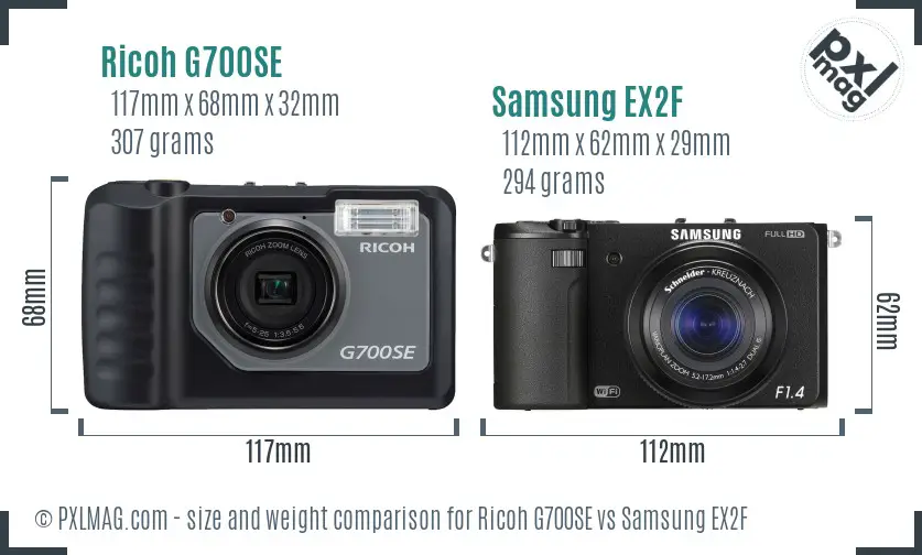 Ricoh G700SE vs Samsung EX2F size comparison