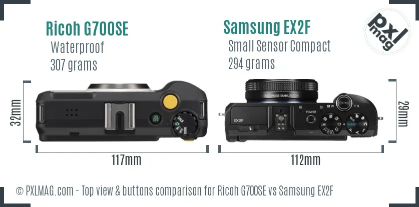 Ricoh G700SE vs Samsung EX2F top view buttons comparison