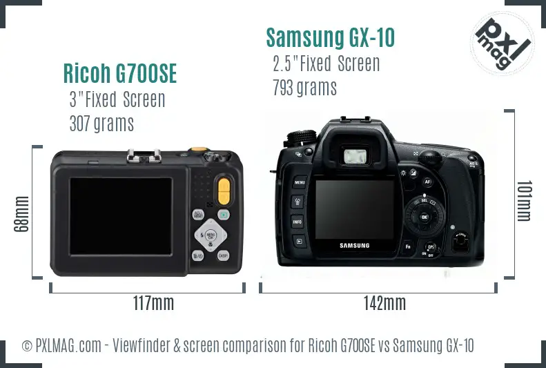 Ricoh G700SE vs Samsung GX-10 Screen and Viewfinder comparison