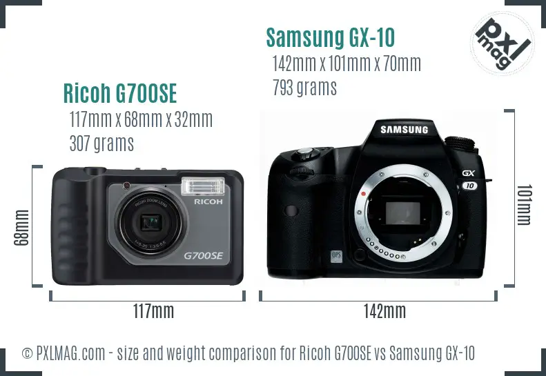 Ricoh G700SE vs Samsung GX-10 size comparison