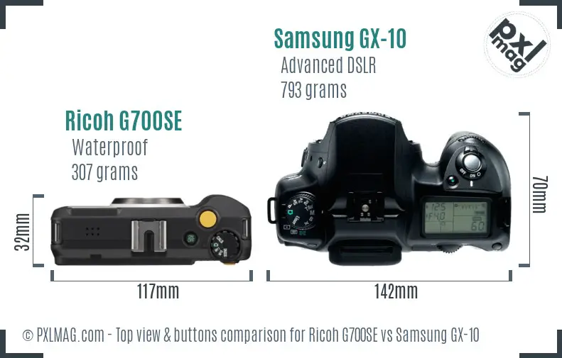 Ricoh G700SE vs Samsung GX-10 top view buttons comparison