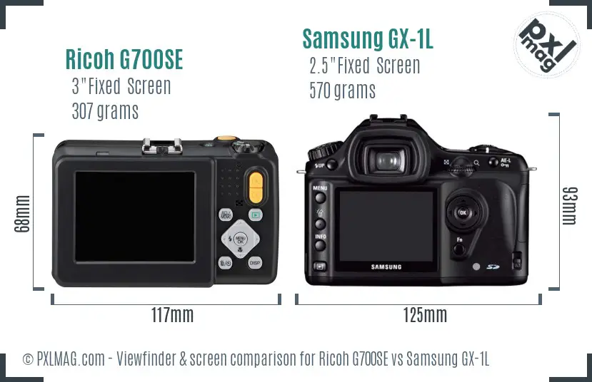 Ricoh G700SE vs Samsung GX-1L Screen and Viewfinder comparison
