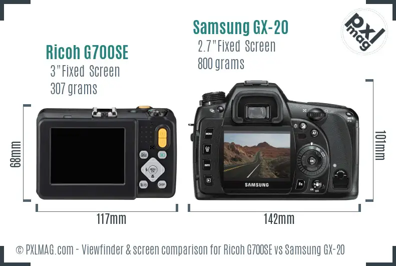 Ricoh G700SE vs Samsung GX-20 Screen and Viewfinder comparison