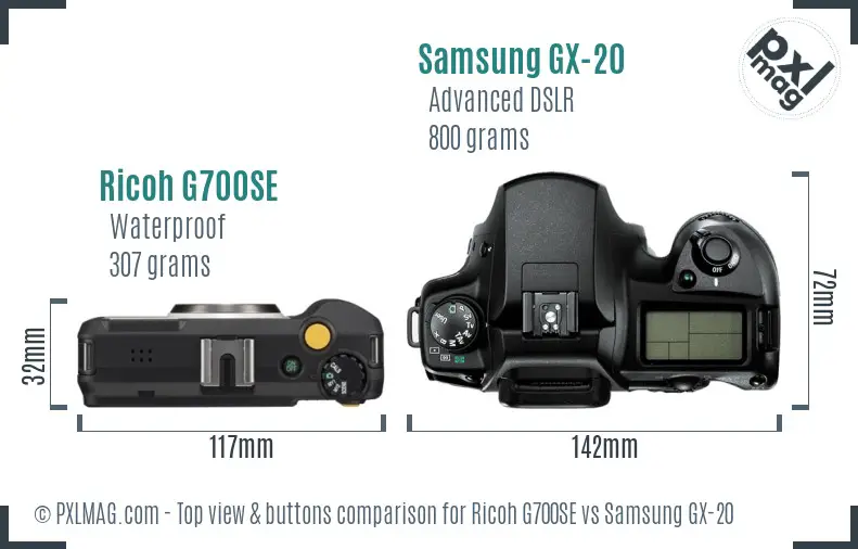 Ricoh G700SE vs Samsung GX-20 top view buttons comparison