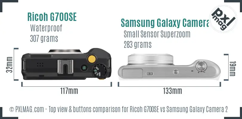 Ricoh G700SE vs Samsung Galaxy Camera 2 top view buttons comparison