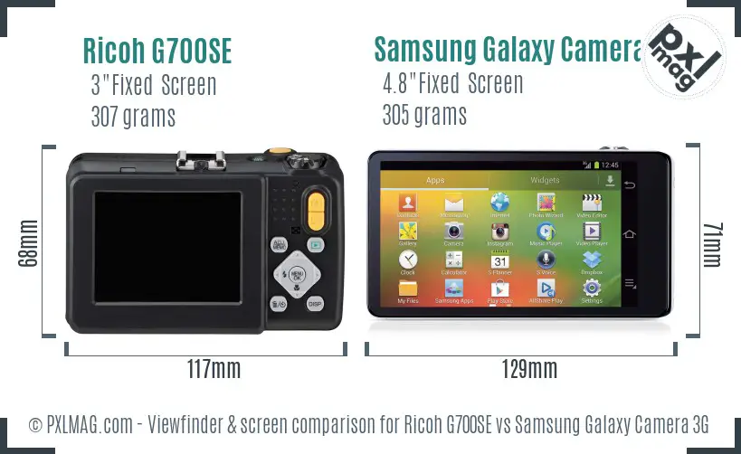 Ricoh G700SE vs Samsung Galaxy Camera 3G Screen and Viewfinder comparison