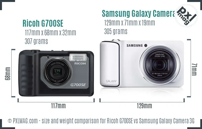 Ricoh G700SE vs Samsung Galaxy Camera 3G size comparison