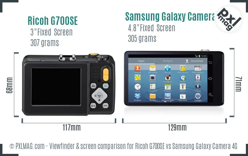 Ricoh G700SE vs Samsung Galaxy Camera 4G Screen and Viewfinder comparison