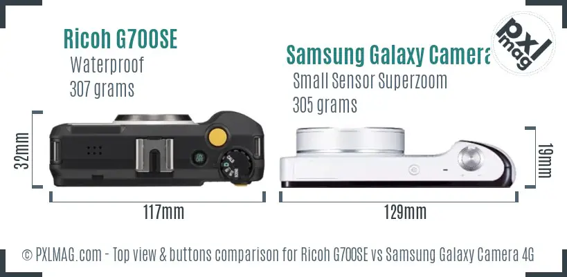 Ricoh G700SE vs Samsung Galaxy Camera 4G top view buttons comparison