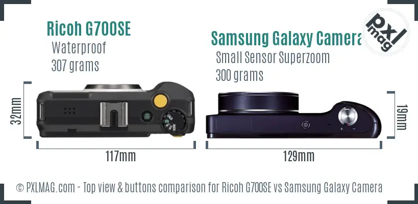 Ricoh G700SE vs Samsung Galaxy Camera top view buttons comparison