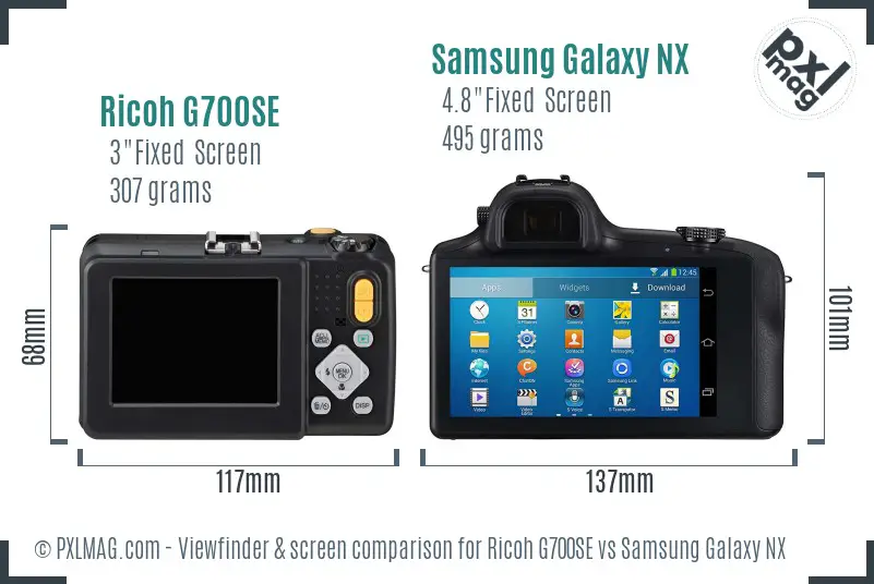 Ricoh G700SE vs Samsung Galaxy NX Screen and Viewfinder comparison