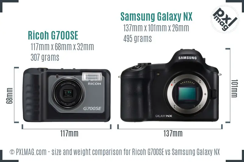 Ricoh G700SE vs Samsung Galaxy NX size comparison