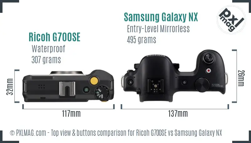 Ricoh G700SE vs Samsung Galaxy NX top view buttons comparison