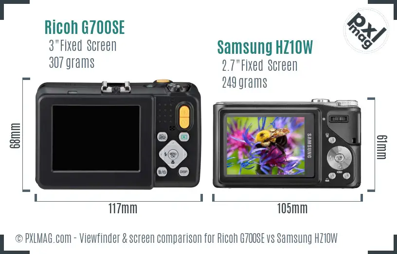 Ricoh G700SE vs Samsung HZ10W Screen and Viewfinder comparison
