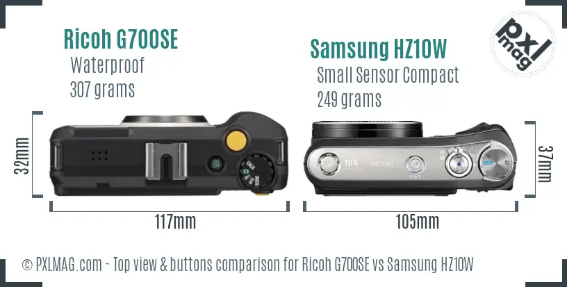 Ricoh G700SE vs Samsung HZ10W top view buttons comparison