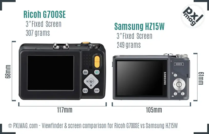 Ricoh G700SE vs Samsung HZ15W Screen and Viewfinder comparison