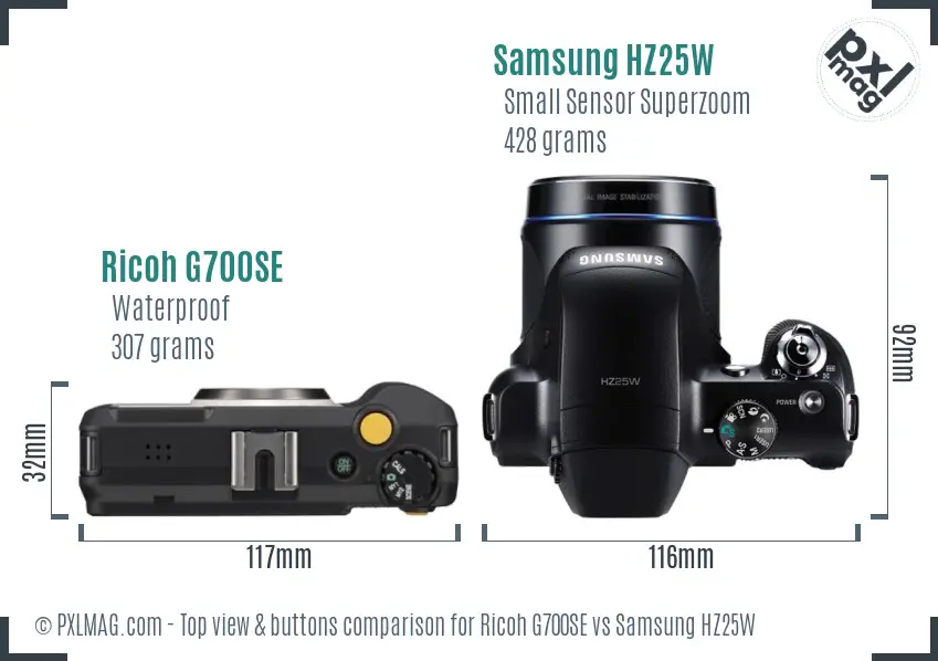 Ricoh G700SE vs Samsung HZ25W top view buttons comparison