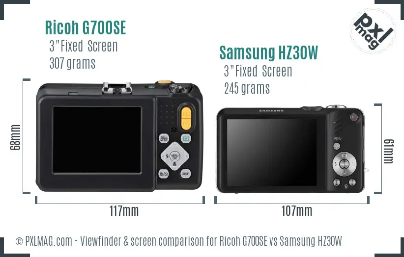 Ricoh G700SE vs Samsung HZ30W Screen and Viewfinder comparison