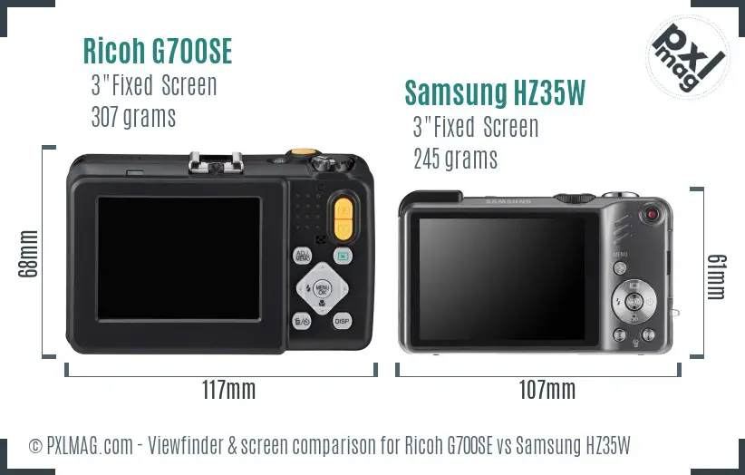 Ricoh G700SE vs Samsung HZ35W Screen and Viewfinder comparison