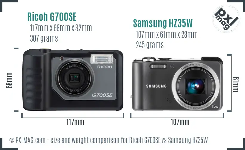 Ricoh G700SE vs Samsung HZ35W size comparison