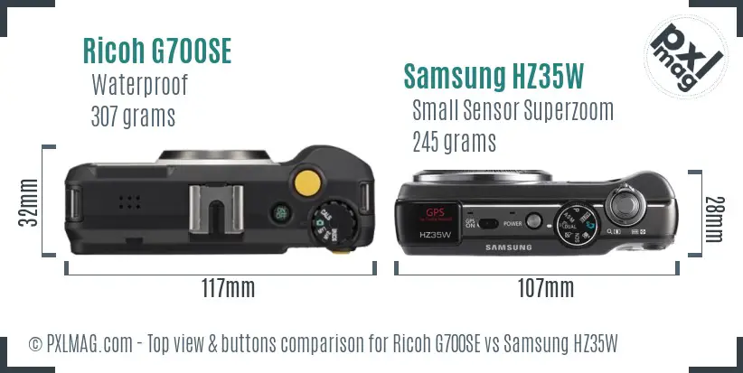 Ricoh G700SE vs Samsung HZ35W top view buttons comparison