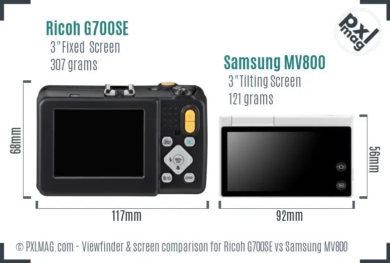 Ricoh G700SE vs Samsung MV800 Screen and Viewfinder comparison