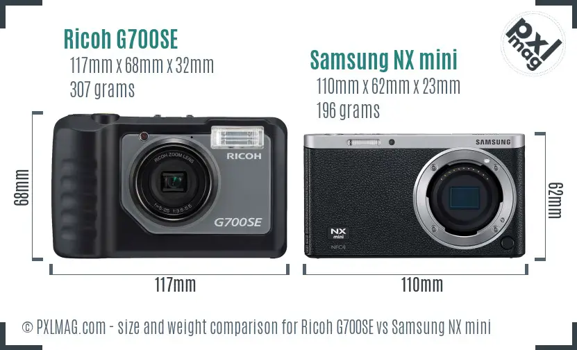 Ricoh G700SE vs Samsung NX mini size comparison