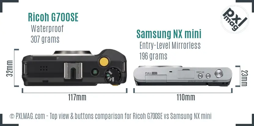 Ricoh G700SE vs Samsung NX mini top view buttons comparison