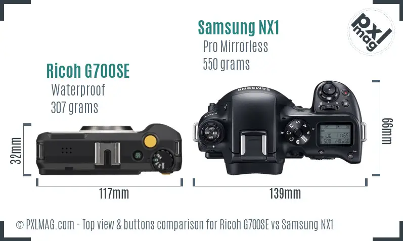 Ricoh G700SE vs Samsung NX1 top view buttons comparison
