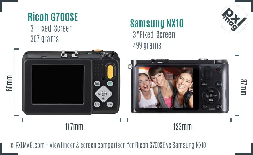 Ricoh G700SE vs Samsung NX10 Screen and Viewfinder comparison