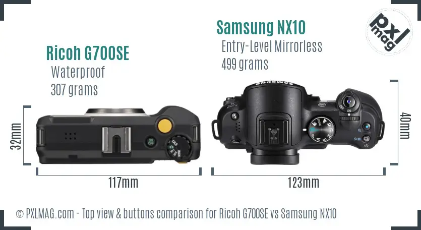 Ricoh G700SE vs Samsung NX10 top view buttons comparison