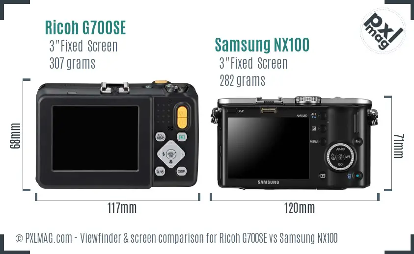 Ricoh G700SE vs Samsung NX100 Screen and Viewfinder comparison