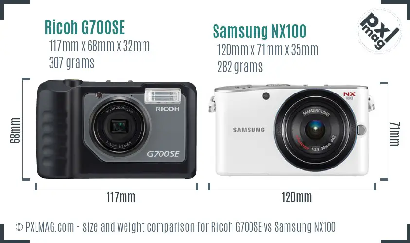 Ricoh G700SE vs Samsung NX100 size comparison