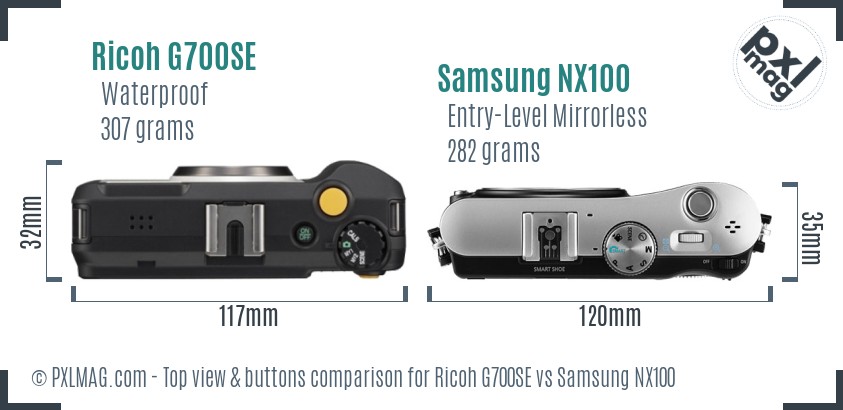 Ricoh G700SE vs Samsung NX100 top view buttons comparison