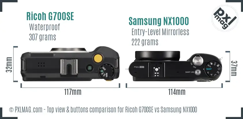 Ricoh G700SE vs Samsung NX1000 top view buttons comparison