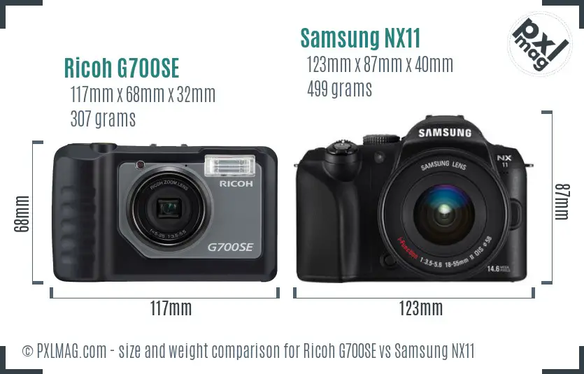 Ricoh G700SE vs Samsung NX11 size comparison