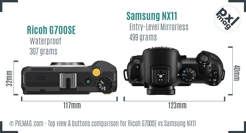 Ricoh G700SE vs Samsung NX11 top view buttons comparison